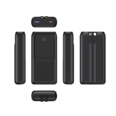 6. GEMBIRD Powerbank 20000mAh, 20W Schnellladung, LCD-Display, integrierte Kabel, Schwarz