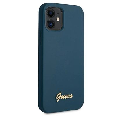 4. Guess, GUHCP12SLSLMGBL iPhone 12 mini 5,4" blau/blaues Hardcase Metall-Logo-Skript
