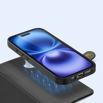 5. Dux Ducis Lawa Lederhülle für iPhone 16 - Schwarz