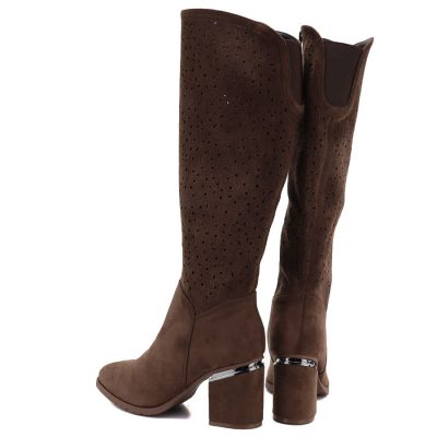 5. Braune Damen-Stiefeletten mit Lochmuster und hohem Absatz, S.Barski HY62-8122