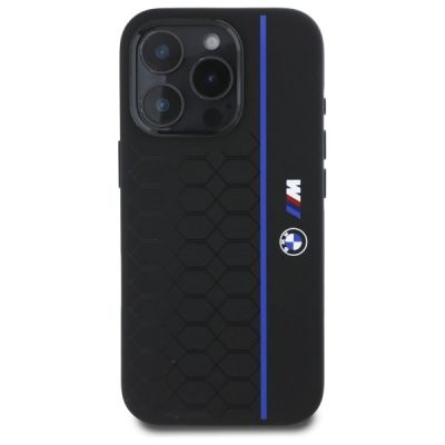 3. BMW Silikon Hexagon Blue Line MagSafe Hülle für iPhone 16 Pro Max - Schwarz