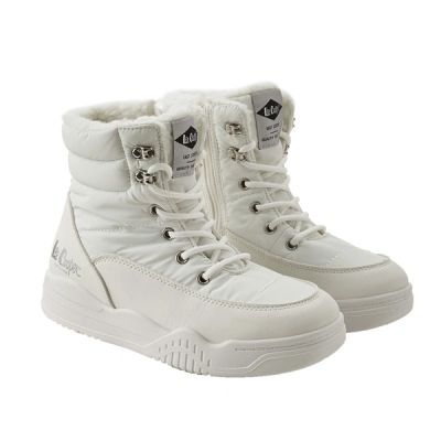 5. Lee Cooper Damen-Winterstiefel, weiße, gefütterte Stiefeletten mit Reißverschluss