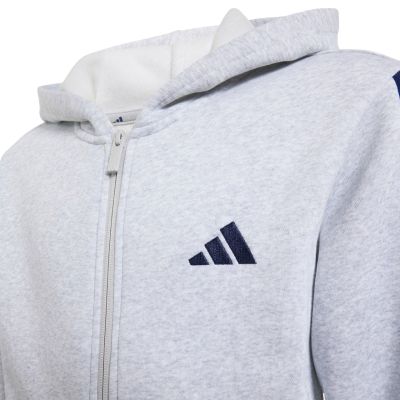 3. adidas Essentials Kapuzenpullover mit durchgehendem Reißverschluss für Kinder, Hellgrau KQ9050