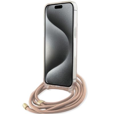 4. Guess Crossbody Cord 4G Print Hülle für iPhone 15 Pro – Rosa