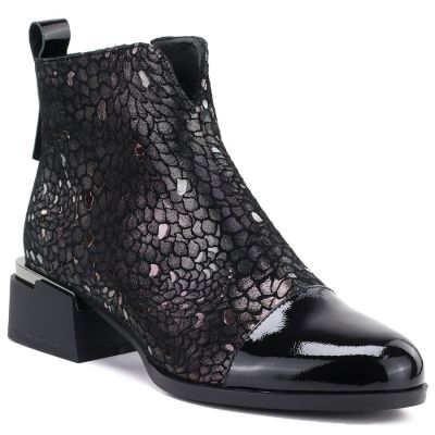 Damen-Ankle-Boots aus Leder mit Absatz in Schwarz und Silber D&A S.Barski LZ62-2043