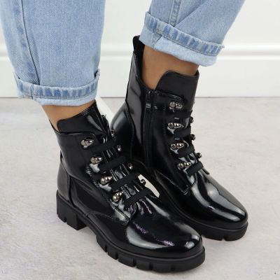 12. Damen-Lackleder-Winterboots im Worker-Stil, schwarz, M.Daszyński MR23123