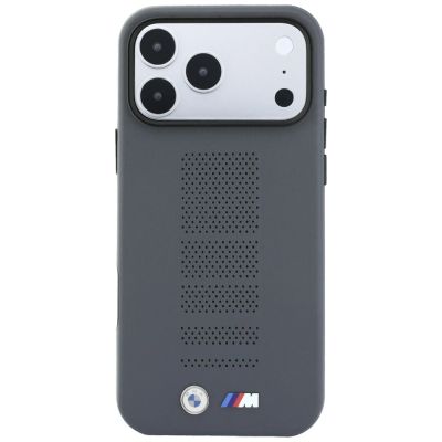 3. BMW M Blue Perfo Metal Logo MagSafe Hülle für iPhone 18 Pro / 17 Pro - Grau