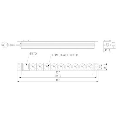 2. GEMBIRD Rack-Stromverteilerleiste (PDU) mit 9 FR-Steckdosen, 1 HE, 16 A, FR-Stecker, 2 m