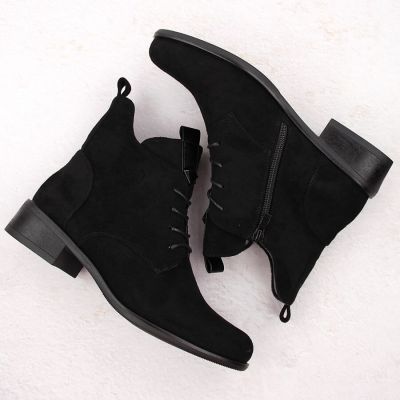 3. Damen-Boots mit Schnürung und Reißverschluss, warm gefüttert, schwarz M.Daszyński SA198-24