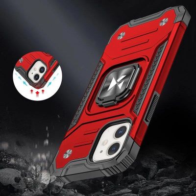 7. Wozinsky Ring Armor Hülle für iPhone 14 Plus gepanzerte Hülle magnetischer Haltering rot