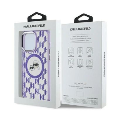 5. Karl Lagerfeld IML Monogram Karl & Choupette Head MagSafe Hülle für iPhone 15 Pro – Lila