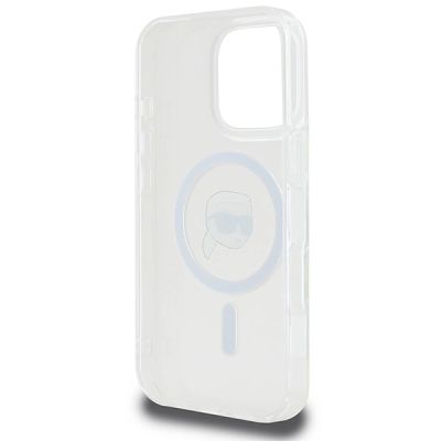7. Karl Lagerfeld IML Metall-MagSafe-Hülle mit Karl-Kopf für iPhone 16 Pro – Weiß