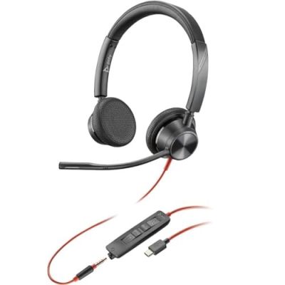 6. Poly Blackwire 3325 Stereo-USB-C-Headset + 3,5-mm-Klinkenstecker + USB-C/A-Adapter