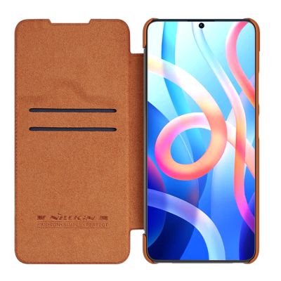 7. Nillkin Qin Case Schutzhülle für Xiaomi Redmi Note 11T 5G / Note 11S 5G / Note 11 5G (China) / Poco M4 Pro 5G, Kamera-Abdeckung, Holster-Abdeckung, Klapphülle, Braun