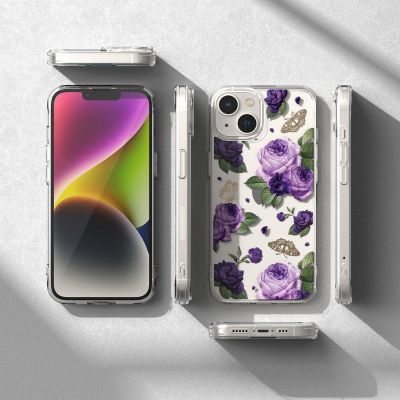 8. Ringke Fusion Design Armoured Case Cover mit Gelrahmen für iPhone 14 Plus transparent (Purple Rose) (FD637E29)