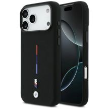 BMW M Silikon-MagSafe-Hülle mit dreifarbiger Linie für iPhone 17 Pro Max – Schwarz