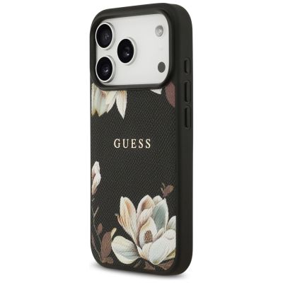 2. Guess Grained Flowers Classic Logo MagSafe Hülle für iPhone 17 Pro - Schwarz