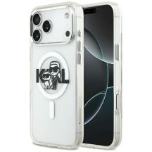Karl Lagerfeld IML Glitter Karl & Choupette Sketch Logo MagSafe Case für iPhone 17 Pro Max – Transparent