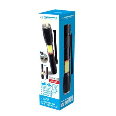 31. ESPERANZA Aluminium-Taschenlampe mit Seitenlicht COB DIONE EOT070