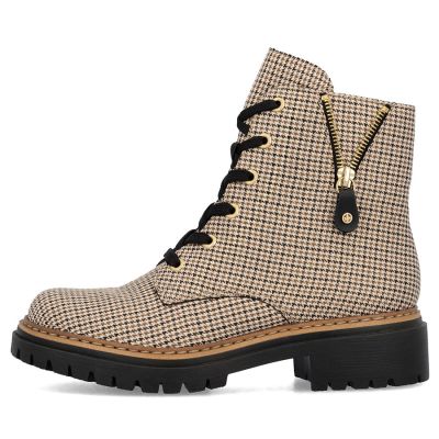 3. Gefütterte Damen-Ankle-Boots, Hahnentrittmuster, Beige, Rieker 72617-60