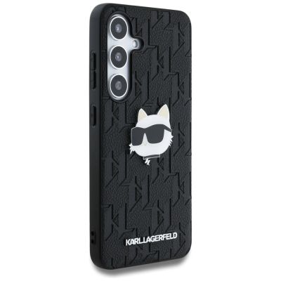 4. Karl Lagerfeld Leder-Hülle mit Monogramm-Pin-Logo und Choupette-Kopf für Samsung Galaxy S25, Schwarz