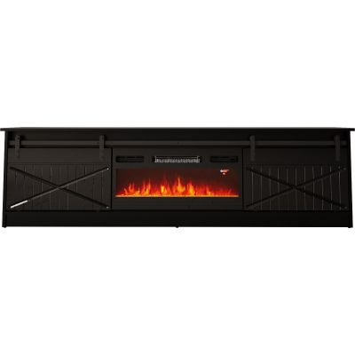 GRANERO TV-Schrank + Kamin 200x56,7x35 Schwarz/Schwarz-Kombination