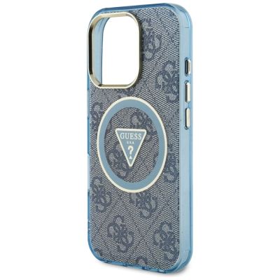 6. Guess IML Metal Glitter 4G Circle Triangle MagSafe Case für iPhone 16 Pro - Blau