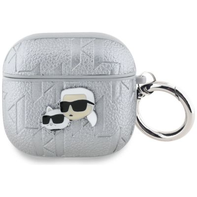 Karl Lagerfeld -Monogramm Karl & Choupette Head Case für AirPods 4 - Silber