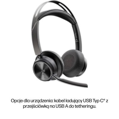 309. POLY Voyager Focus 2 Microsoft Teams-zertifiziertes USB-CC-Headset + USB-C/A-Adapter + Ladeschale