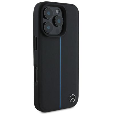 4. Mercedes MB Blue Line MagSafe Lederhülle für iPhone 16 Pro – Schwarz