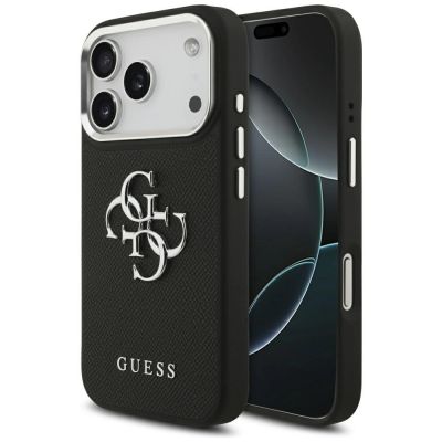 Guess Grained Big 4G Classic Logo Hülle für iPhone 17 Pro - Schwarz