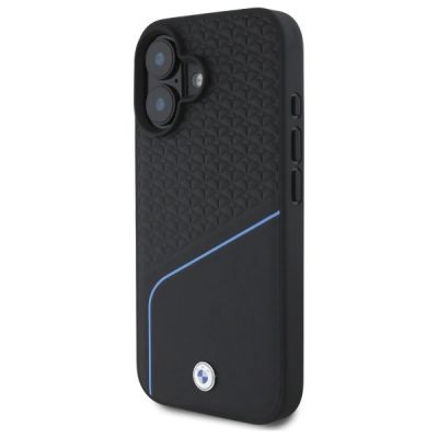 2. BMW Sign Leather Textured And Line MagSafe-Hülle für iPhone 16 – Schwarz