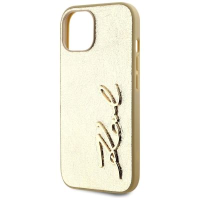 6. Karl Lagerfeld Wrinkled Metal Signature iPhone 15 Hülle - Gold