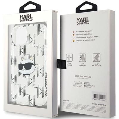 8. Karl Lagerfeld IML Choupette Head & Monogram Hülle für iPhone 15 / 14 / 13 – transparent