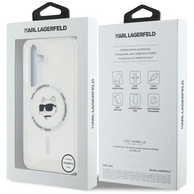 8. Karl Lagerfeld Button Choupette Head bedrucktes Logo MagSafe Samsung Galaxy S25 Plus Hülle weiß