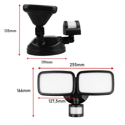 MACLEAN LED-Wandleuchte mit PIR-Sensor, 20 W, 1500 lm, IP65, Neutralweiß 4000 K, Schwarz MCE524 B