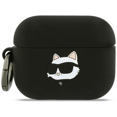 Karl Lagerfeld Silikonhülle mit Choupette-Kopf (3D) für AirPods Pro 3 – Schwarz