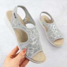 Elastische Damen-Sandalen mit hohem Absatz und Blumenmuster, grau, Unisoft 7196