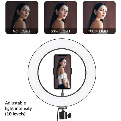12. MACLEAN Ringlampe 10" LED 12W für Selfies mit Stativ MCE610