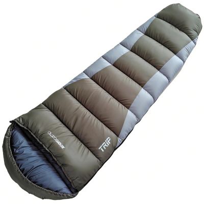 3. TRIP GRÜN-GRAUER TOURISTEN-SCHLAFSACK MIT KOMPRESSIONSFÖRMIGER PACKUNG 210X80X50CM ENERO CAMP
