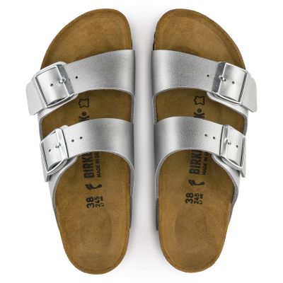 4. Birkenstock Arizona Birko-Flor Silber Damen Pantoletten Regular Wide (1012282)