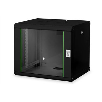 10. Digitus Unique 19" 9U Rackmount-Netzwerkschrank, 600 x 450 mm, Glastür, schwarz, ungeteilt, montiert, 100 kg