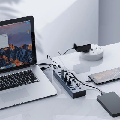 4. Orico BT2U3-13AB Hub 13x USB-A 3.0 mit Schaltern - grau