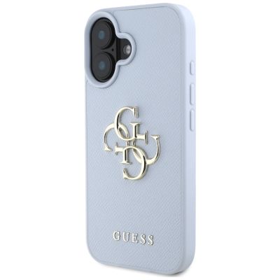 2. Guess Grained Big 4G Logo Small Classic Logo Hülle für iPhone 16 - blau
