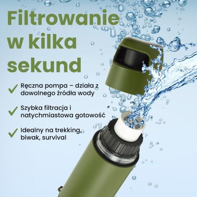 9. Extralink PURISOO+ Flasche mit Filtersystem und Pumpe, 400 ml, UF + ACF Filter, Wasserfilterflasche 0,4 l, Grün, Oliv
