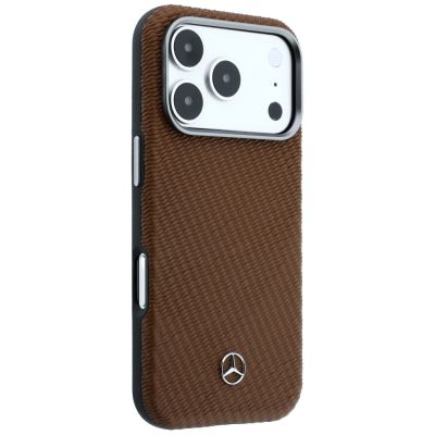 4. Mercedes Leder-Halbhülle in Holzoptik mit MagSafe-Funktion für iPhone 17 Pro – Braun