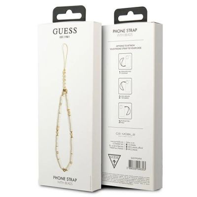 3. Guess, Anhänger GUSTPEAW Phone Strap weiß/weiße Heishi-Perlen