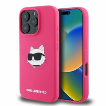 Karl Lagerfeld Silikon-MagSafe-Hülle mit Choupette-Kopf-Aufdruck für iPhone 16 Pro Max – Fuchsia