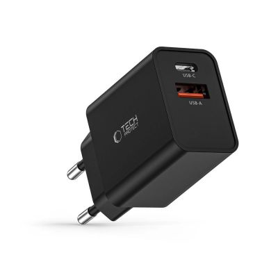 6. Tech-Protect NC30W USB-C PD 30W / USB-A QC 3.0 Netzwerkladegerät – Schwarz