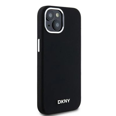 4. DKNY Flüssigsilikon-Hülle mit kleinem Metalllogo und MagSafe-Funktion für iPhone 15 / 14 / 13 – Schwarz